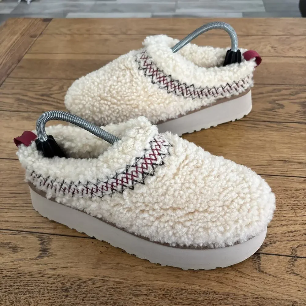 UGG Tazz Braid Natural Heritage Fuzzy Wool Platform Slippers Women's Size 9 - Picture 1 of 9